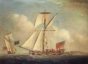 Monamy, Peter English Cutter-righged yacht in two positions oil painting on canvas